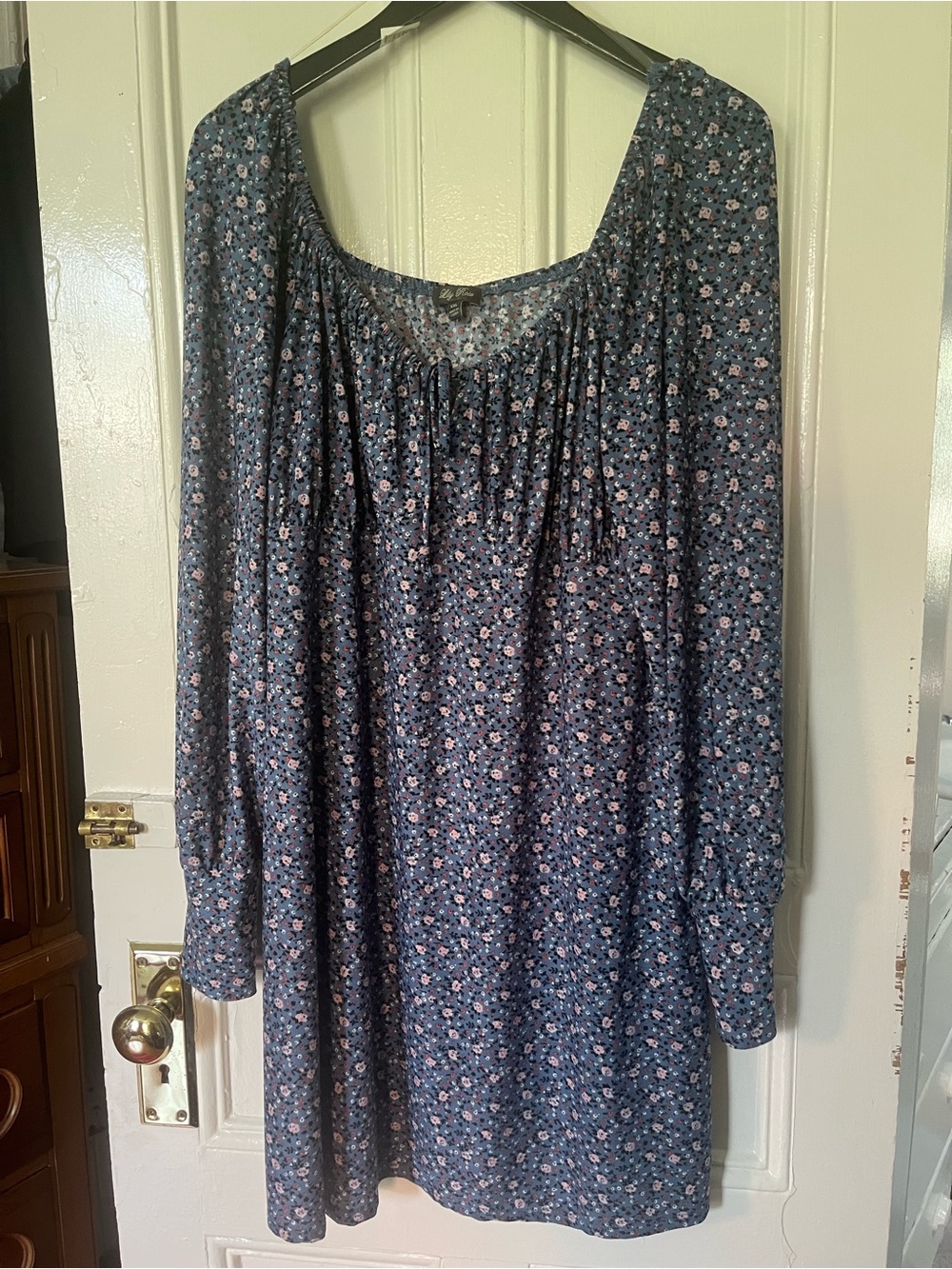 Lily Rose Navy Blue Floral Long-Sleeve Peasant Dress